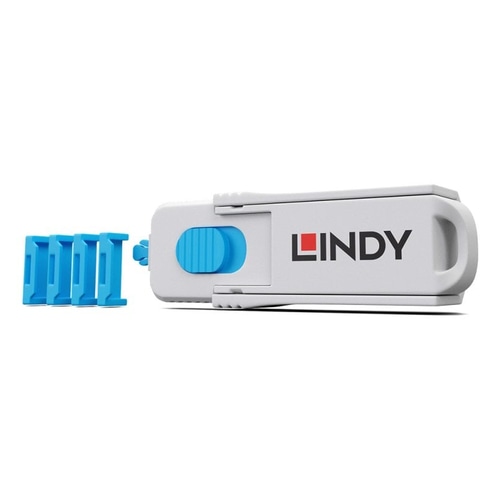 Lindy HDMI Port Blocker Kit, Blue (1x Key, 4x Locks)