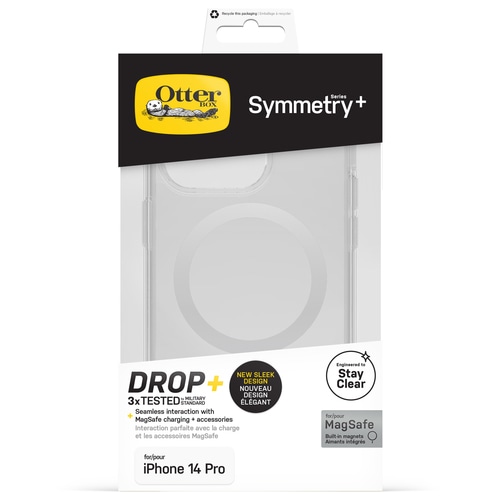 OtterBox Symmetry+ Clear Case for iPhone 14 Pro for MagSafe, Shockproof, Drop proof, Protective Thin Case, 3x Tested to Military Standard, Antimicrobial Protection, Clear