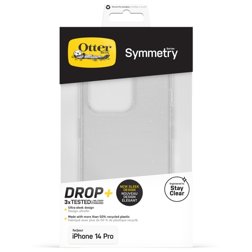 OtterBox Symmetry Clear Case for iPhone 14 Pro, Shockproof, Drop proof, Protective Thin Case, 3x Tested to Military Standard, Antimicrobial Protection, Stardust