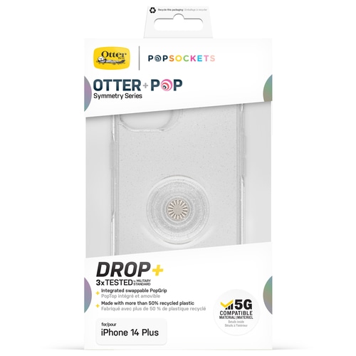 OtterBox Otter+Pop Case for iPhone 14 Plus, Shockproof, Drop proof, Protective Case with PopSockets PopGrip, 3x Tested to Military Standard, Stardust