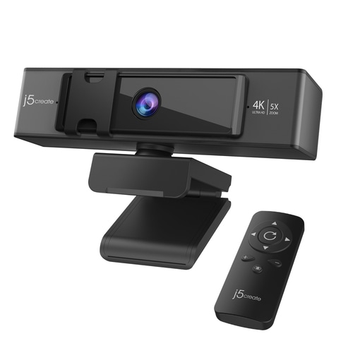 j5create JVCU435 USB 4K Ultra HD Webcam with 5x Digital Zoom Remote Control, 3840 x 2160 Video Capture Resolution, Black and Silver