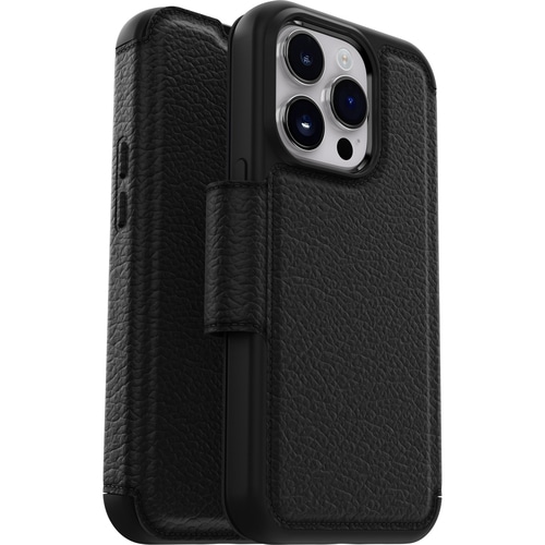 OtterBox Strada Case for iPhone 14 Pro Max, Shockproof, Drop proof, Premium Leather Protective Folio with Two Card Holders, 3x Tested to Military Standard, Black, No Retail Packaging