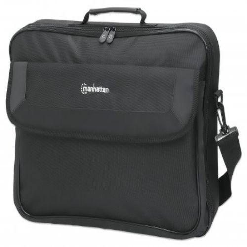 Manhattan Cambridge Laptop Bag 17.3, Clamshell Design, Black, LOW COST, Accessories Pocket, Document Compartment on Back, Shoulder Strap (removable), Equivalent to Targus CN418EU, Notebook Case, Three Year Warranty