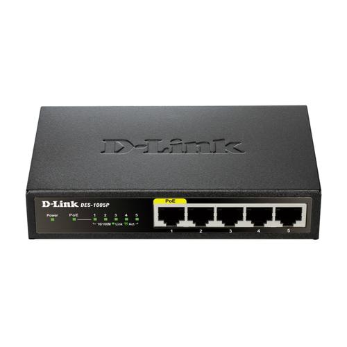 D-Link DES-1005P/E network switch Unmanaged L2 Fast Ethernet (10/100) Power over Ethernet (PoE) Black