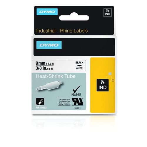 DYMO IND Heat-Shrink Tube Labels - 9mm x 1,5m - Black on White