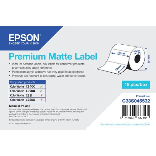Epson Premium Matte Label - Die-cut Roll: 102mm x 76mm, 440 labels