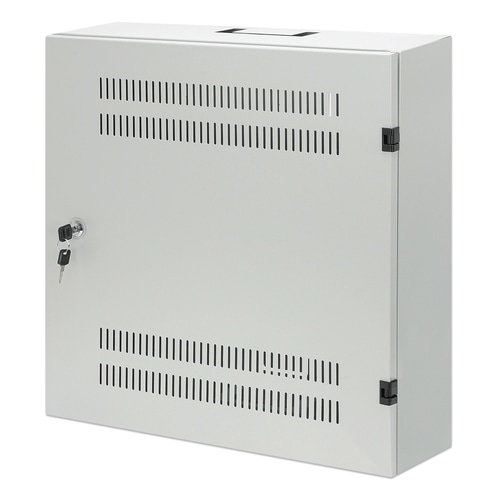 Intellinet Low-Profile 19 Wall Mount Cabinet with 4U Horizontal and 2U Vertical Rails Slim, Space-saving Enclosure with Only 170 mm (6.7 in.) Depth, Ideal for AV, Multimedia and Surveillance Applications, Assembled, Gray RAL 7035