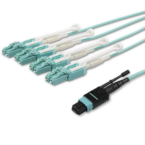 StarTech.com 2m (6ft) MTP(F)/PC to 4x LC/PC Duplex Breakout OM3 Multimode Fiber Optic Cable, OFNP, 8F Type-A, 50/125m LOMMF, 40G Networks, Low Insertion Loss, MPO to LC Fiber Patch Cord