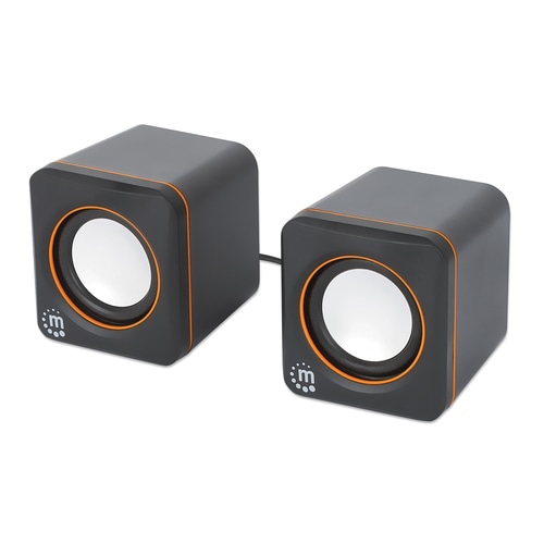 Manhattan 2600 Series Speaker System, Two Speakers, Black/Orange, USB for Stereo Audio and Power, Output: 2x 3W, Decent Sound, Integrated rotary volume control, USB-C/USB-A Adapter, Cable 1.4m