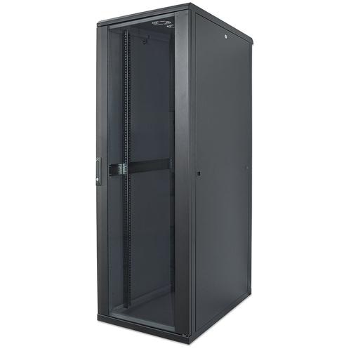 Intellinet Network Cabinet, Free Standing (Standard), 32U, Usable Depth 123 to 573mm/Width 503mm, Black, Flatpack, Max 1500kg, Server Rack, IP20 rated, 19, Steel, Multi-Point Door Lock, One Lock Per Side Panel, Three Year Warranty
