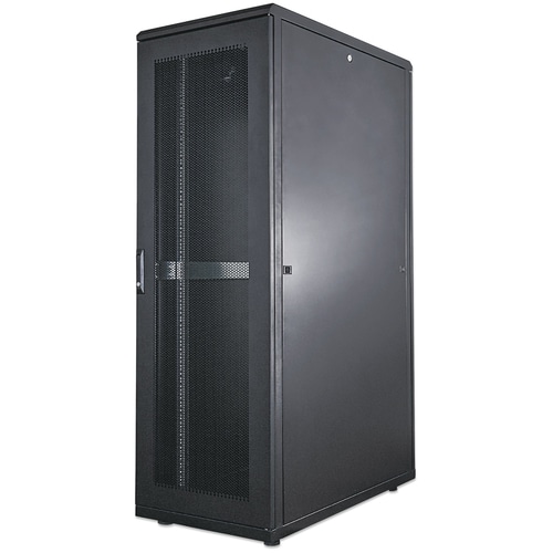 Intellinet Network Cabinet, Free Standing (Standard), 42U, Usable Depth 123 to 773mm/Width 503mm, Black, Flatpack, Max 1500kg, Server Rack, IP20 rated, 19, Steel, Multi-Point Door Lock, One Lock Per Side Panel, Three Year Warranty