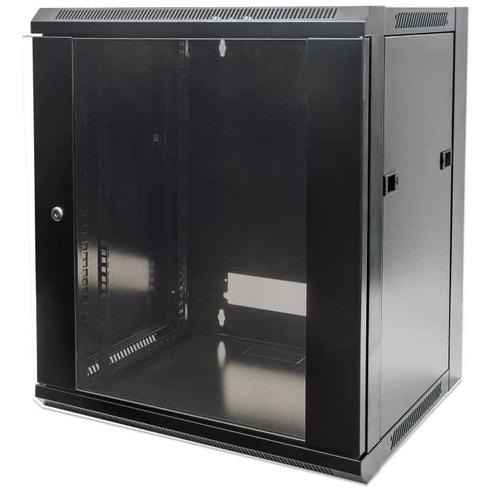 Intellinet Network Cabinet, Wall Mount (Standard), 15U, Usable Depth 410mm/Width 510mm, Black, Flatpack, Max 60kg, Metal & Glass Door, Back Panel, Removeable Sides,Suitable also for use on desk or floor, 19,Parts for wall install (eg screws/rawl plugs) not included