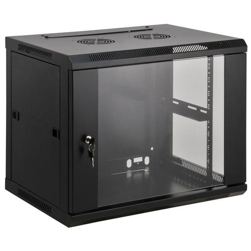 Intellinet Network Cabinet, Wall Mount (Standard), 6U, Usable Depth 500mm/Width 540mm, Black, Assembled, Max 60kg, Metal & Glass Door, Back Panel, Removeable Sides,Suitable also for use on desk or floor, 19,Parts for wall install (eg screws/rawl plugs) not included