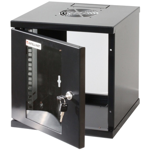 Intellinet Network Cabinet, Wall Mount (Standard), 6U, Usable Depth 265mm/Width 239mm, Black, Assembled, Max 60kg, Metal & Glass Door, Back Panel, Removeable Sides,Suitable also for use on desk or floor, 10,Parts for wall install (eg screws/rawl plugs) not included
