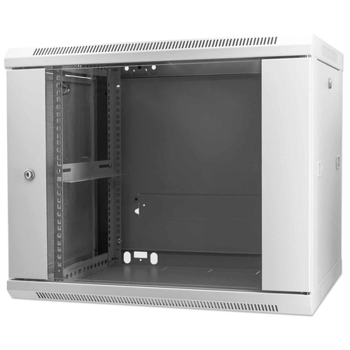 Intellinet Network Cabinet, Wall Mount (Standard), 9U, Usable Depth 350mm/Width 540mm, Grey, Assembled, Max 60kg, Metal & Glass Door, Back Panel, Removeable Sides, Suitable also for use on desk or floor, 19,Parts for wall install (eg screws/rawl plugs) not included