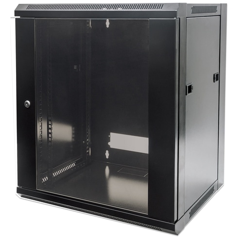Intellinet Network Cabinet, Wall Mount (Standard), 9U, Usable Depth 410mm/Width 510mm, Black, Flatpack, Max 60kg, Metal & Glass Door, Back Panel, Removeable Sides, Suitable also for use on desk or floor, 19,Parts for wall install (eg screws/rawl plugs) not included