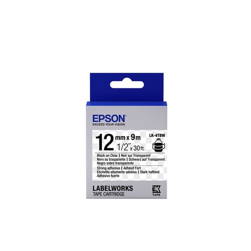 Epson Label Cartridge Strong Adhesive LK-4TBW Black/Transparent 12mm (9m)
