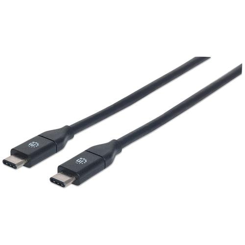 Manhattan USB-C to USB-C Cable, 1m, Male to Male, Black, 10 Gbps (USB 3.2 Gen2 aka USB 3.1), 3A (fast charging), Equivalent to USB31CC1M, SuperSpeed+ USB, Lifetime Warranty, Polybag