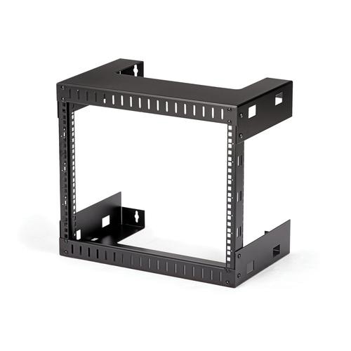 StarTech.com 8U 19 Wall Mount Network Rack - 12 Deep 2 Post Open Frame Server Room Rack for Data/AV/IT/Computer Equipment/Patch Panel with Cage Nuts & Screws 135lb Capacity, Black (RK812WALLO)