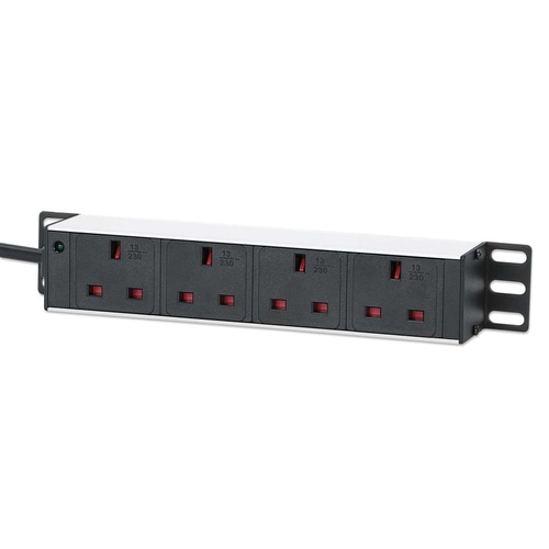 Intellinet 10 1U PDU 4-way UK, With Indicator, Rackmount, Power Distribution Unit, UK 3-pin outlets, 3m power cord, output