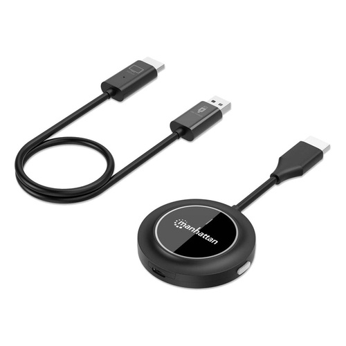 Manhattan 1080p Wireless HDMI Display Presentation Kit, 2-Piece Set with HDMI Receiver and HDMI Transmitter Dongle to Wirelessly Display a Video Signal from a Laptop/Tablet/Smartphone on an HDMI TV or Projector, Black