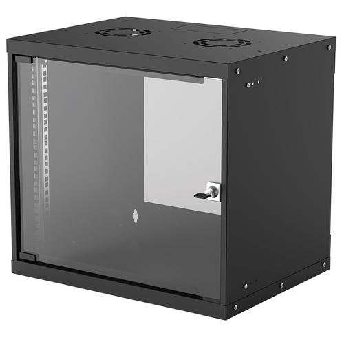 Intellinet Network Cabinet, Wall Mount (Basic), 9U, Usable Depth 340mm/Width 485mm, Black, Flatpack, Max 50kg, Glass Door, 19, Parts for wall installation (eg screws and rawl plugs) not included, Three Year Warranty