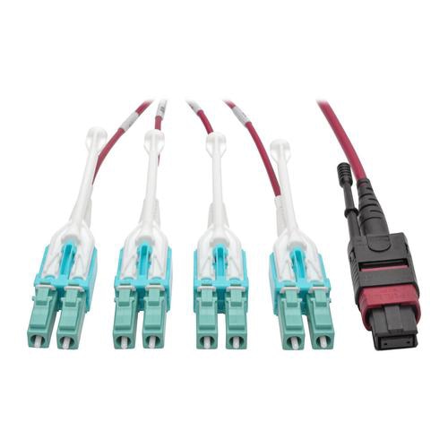 Tripp Lite N845-05M-8L-MG 40G MTP/MPO to 4xLC Fan-Out OM4 Plenum-Rated Fiber Optic Cable, 40GBASE-SR4, Push/Pull Tabs, Magenta, 5 m