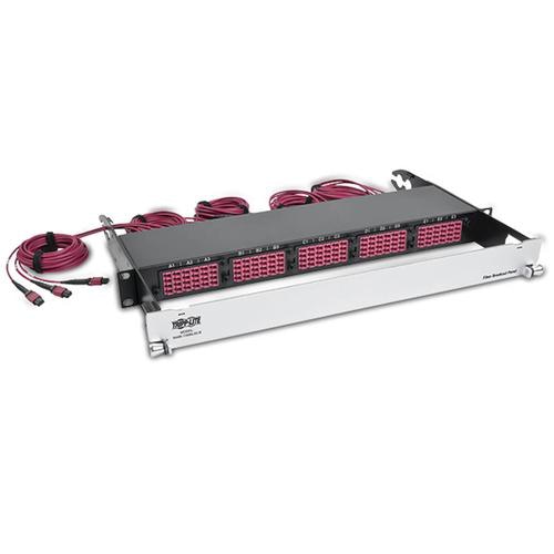 Tripp Lite N48K-15M8L60-B 40/100Gb Fiber Breakout Patch Panel, 40Gb to 4 x 10Gb, 100Gb to 4 x 25Gb, 15 MTP QSFP to 60 LC Duplex OM4 50/125 Multimode Ports, 1U