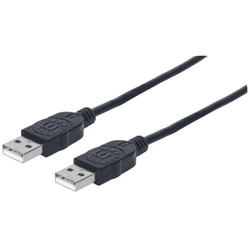 Manhattan USB-A to USB-A Cable, 1m, Male to Male, 480 Mbps (USB 2.0), Equivalent to USB2AA1M, Hi-Speed USB, Black, Lifetime Warranty, Polybag