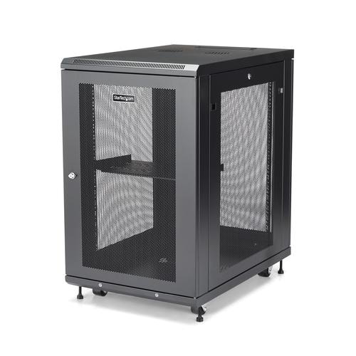 StarTech.com 19in 18U Server Rack Cabinet - 4-Post Adjustable Depth (2 to 30) Network Equipment Rack Enclosure w/Casters/Cable Management/Shelf /1U Shelf/Locking Doors