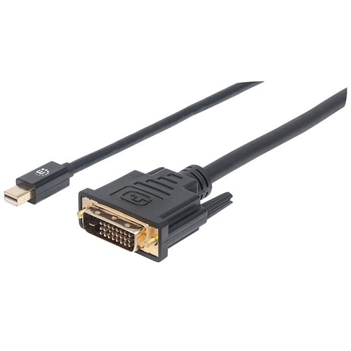 Manhattan Mini DisplayPort 1.2a to DVI-D 24+1 Cable, 1080p@60Hz, 1.8m, Male to Male, Compatible with DVD-D, Black, Lifetime Warranty, Polybag