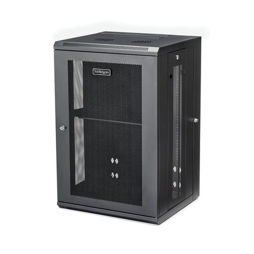 StarTech.com 18U 19 Wall Mount Network Cabinet - 16 Deep Hinged Locking IT Network Switch Depth Enclosure - Assembled Vented Computer Equipment Data Rack w/Shelf & Flexible Side Panels