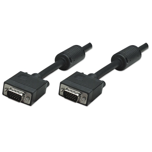 Manhattan VGA Monitor Cable (with Ferrite Cores), 10m, Black, Male to Male, HD15, Cable of higher SVGA Specification (fully compatible), Shielding with Ferrite Cores helps minimise EMI interference for improved video transmission, Lifetime Warranty, Polybag