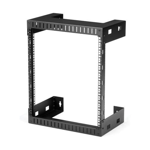 StarTech.com 12U 19 Wall Mount Network Rack - 12 Deep 2 Post Open Frame Server Room Rack for Data/AV/IT/Computer Equipment/Patch Panel with Cage Nuts & Screws 200lb Capacity, Black (RK12WALLO)