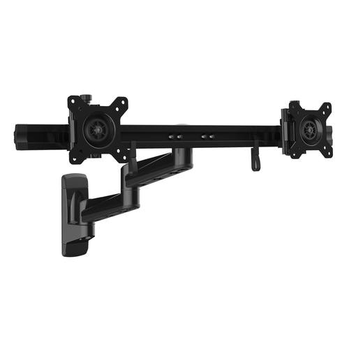StarTech.com Wall Mount Dual Monitor Arm  Articulating Ergonomic VESA Wall Mount for 2x 24 Displays  Synchronized Adjustable Crossbar  Tilt/Swivel/Rotate- Double Screen Mount Bracket
