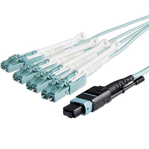 StarTech.com 10m (30ft) MTP(F)/PC to 4x LC/PC Duplex Breakout OM3 Multimode Fiber Optic Cable, OFNP, 8F Type-A, 50/125m LOMMF, 40G Networks, Low Insertion Loss, MPO to LC Fiber Patch Cord