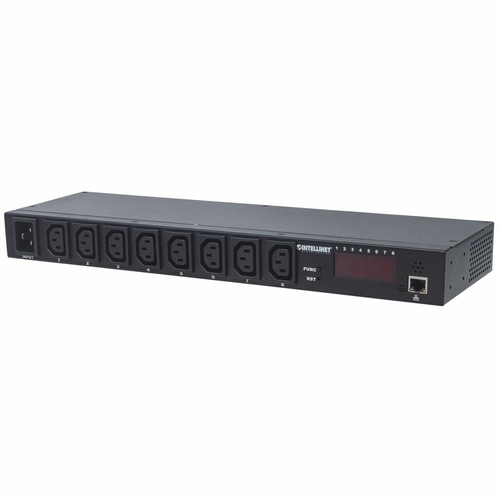 Intellinet 19 Intelligent 8-Port PDU, 19 Rackmountable C13 Intelligent Power Distribution Unit; Monitors Power, Temperature and Humidity (Euro 2-pin plug)