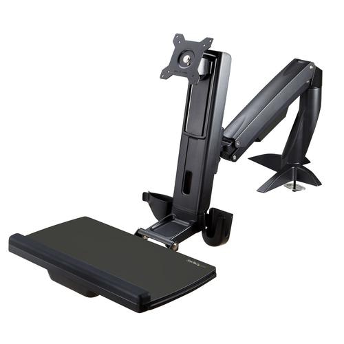 StarTech.com Sit Stand Monitor Arm - Desk Mount Adjustable Sit-Stand Workstation Arm for Single 34 VESA Mount Display - Ergonomic Articulating Standing Desk Converter with Keyboard Tray
