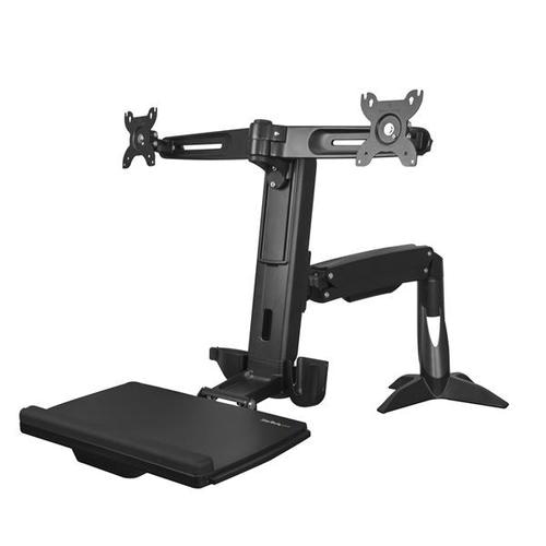 StarTech.com Sit Stand Dual Monitor Arm - Desk Mount Dual Computer Monitor Adjustable Standing Workstation for up to 24 Displays - VESA Ergonomic Stand Up Desk Converter w/ Keyboard Tray