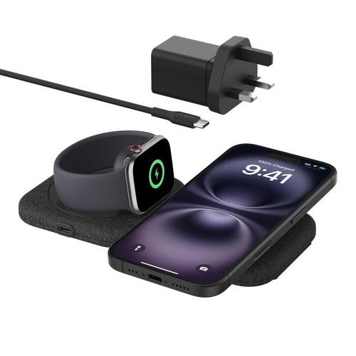 Belkin WIZ026MYBK mobile device charger Smartwatch, Smartphone, Headset Black USB Wireless charging Fast charging Indoor