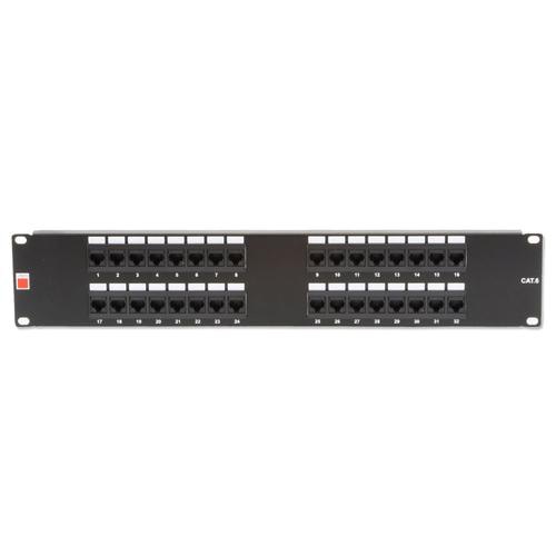 Lindy 19 CAT6 2U 32 Port RJ-45 Patch Panel, Unshielded, Black
