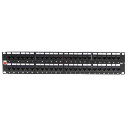 Lindy 19 CAT6 2U 48 Port RJ-45 Patch Panel, Unshielded, Black