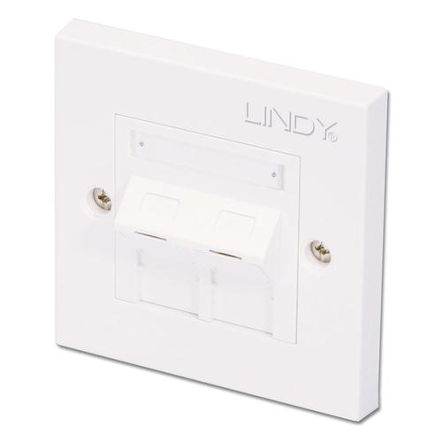 Lindy CAT5e Single Wall Plate with 2 x Angled RJ-45 Shuttered Socket, Unshielded