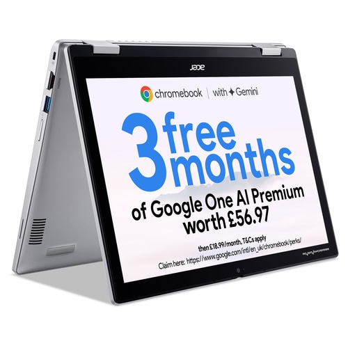 Acer Chromebook NX.KYTEK.003 laptop Intel N N100 30.5 cm (12) Touchscreen WUXGA 4 GB LPDDR5-SDRAM 128 GB eMMC Wi-Fi 6E (802.11ax) ChromeOS English Silver