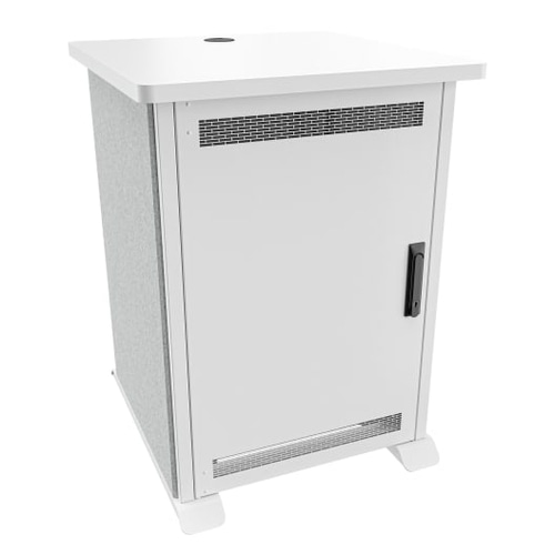Middle Atlantic Products Forum Side Cart Rack, 16RU, 27 Deep, Wilsonart Designer White, White Powdercoat, Silver Gray Felt