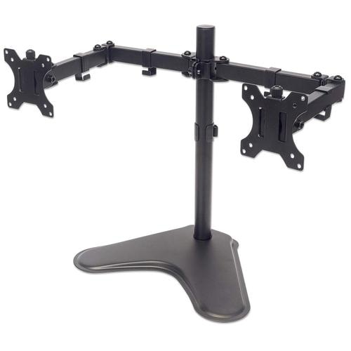 Manhattan TV & Monitor Mount, Desk, Double-Link Arms, 2 screens, Screen Sizes: 10-27, Black, Stand Assembly, Dual Screen, VESA 75x75 to 100x100mm, Max 8kg (each), Lifetime Warranty