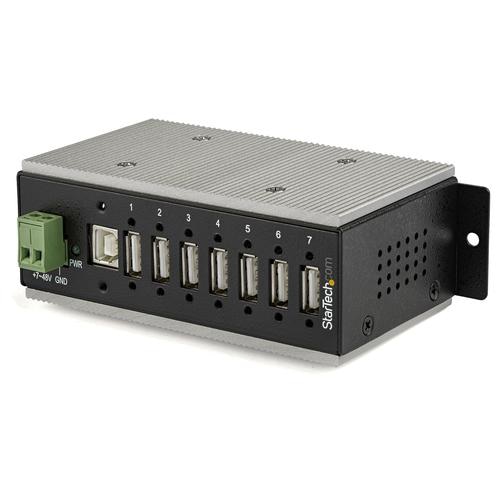 StarTech.com 7-Port USB 2.0 Hub - Metal Industrial USB-A Hub with ESD & 350W Surge Protection - Extended Operating Temp -40 to 185F - Din Rail/Wall/Desk Mountable - USB Expander Hub