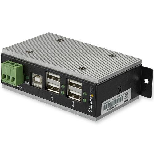 StarTech.com 4-Port USB 2.0 Hub - Metal Industrial USB-A Hub with ESD & 350W Surge Protection - Extended Operating Temp -40 to 185F - Din Rail/Wall/Desk Mountable - USB Expander Hub