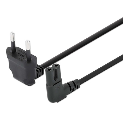 Manhattan Mains Power Cord/Cable (Right Angled), Euro 2-pin (CEE 7/16 Euro 8) plug to C7 Female (figure of eight), 3m, 2.3A, Black, Lead, Lifetime Warranty