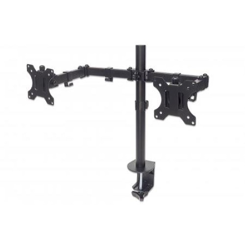 Manhattan TV & Monitor Mount, Desk, Full Motion, 2 Screens, Screen Sizes: 10-27, Black, Clamp Assembly, Dual Screen, VESA 75x75 to 100x100mm, Max 8kg (each), Lifetime Warranty